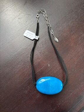 Free People NWT semi precious Bright Blue Oval Stone adjustable Necklace
